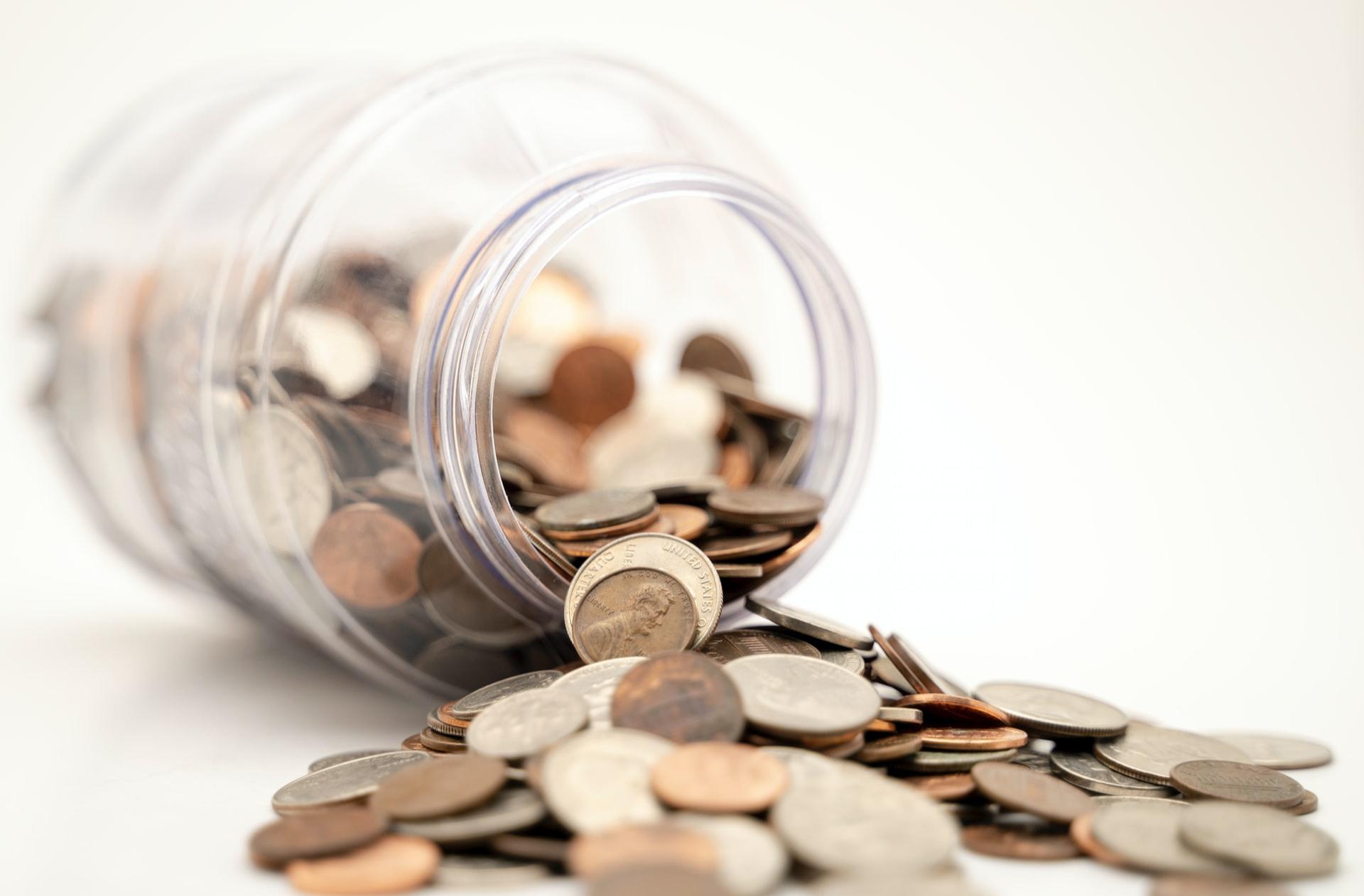 spilled coins from the jar